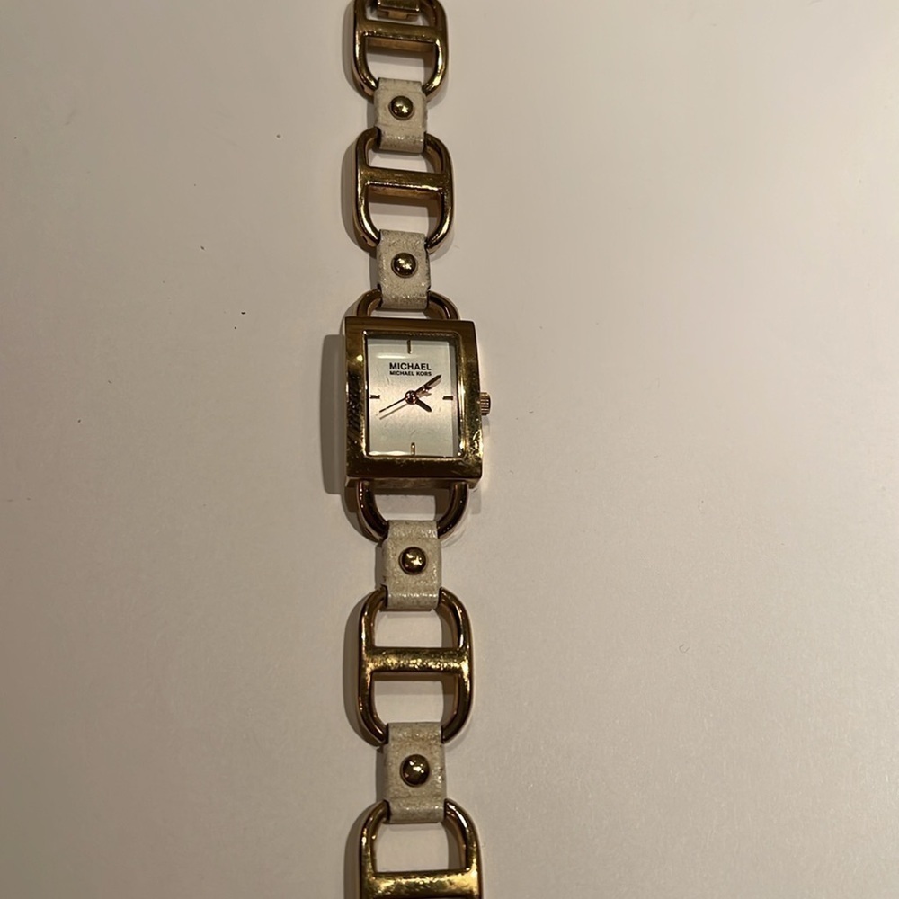 Michael Kors Goldtone White Leather Bracelet Watch